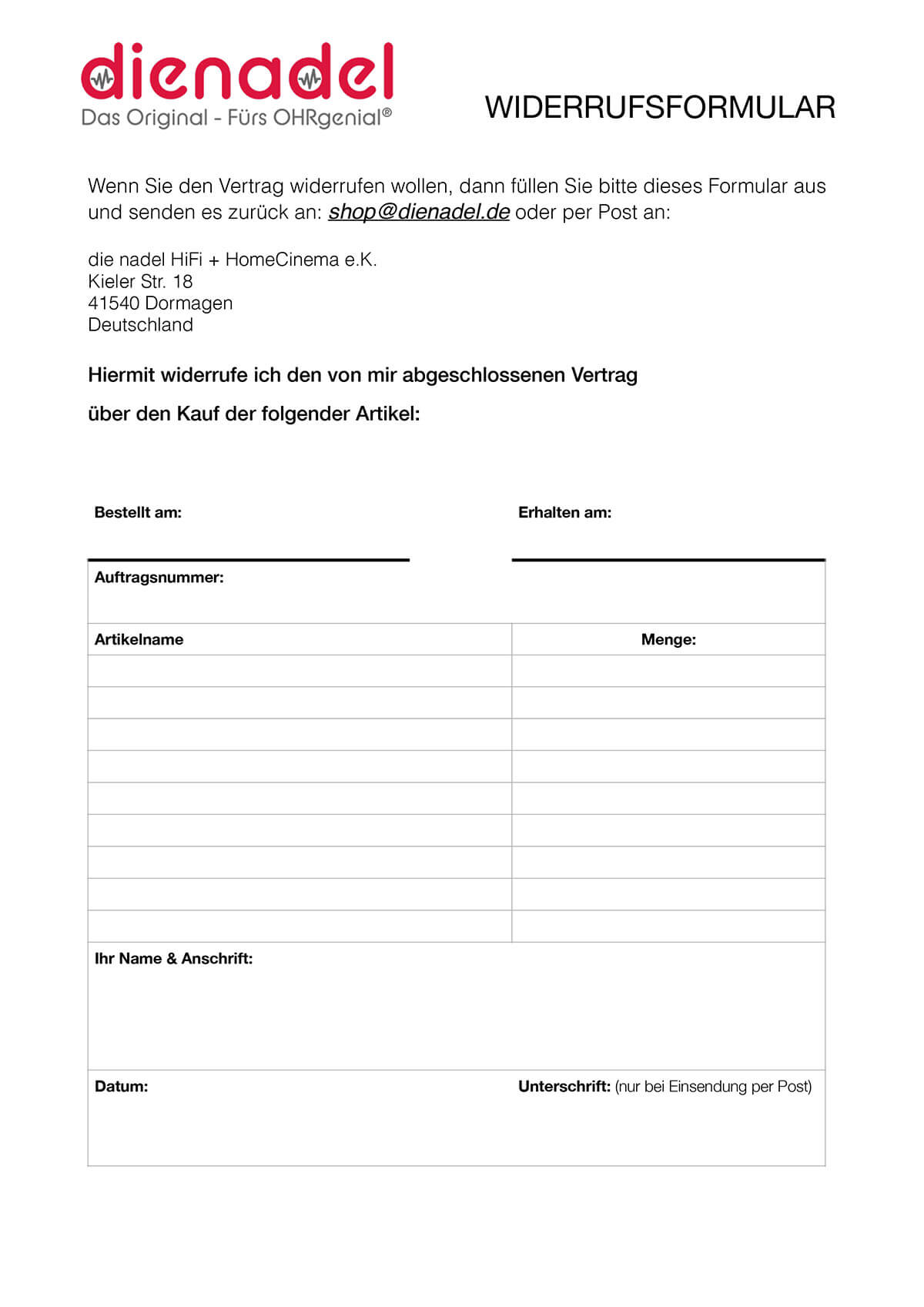Muster-Widerrufsformular